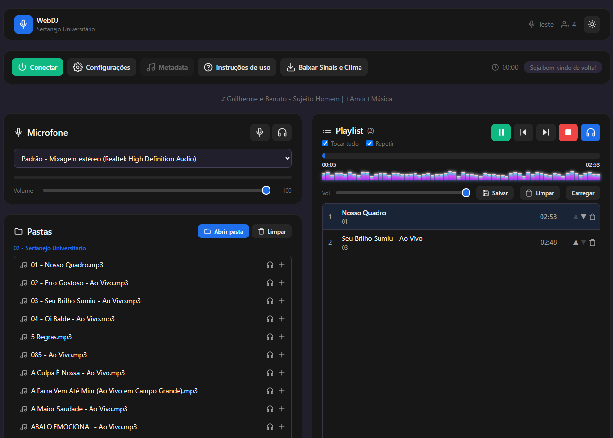 Web DJ para transmissão ao vivo no navegador